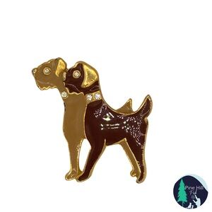 Vintage Airedale Fox Terrier Dog Brooch Lapel Hat Pin Gold Tone Rhinestones